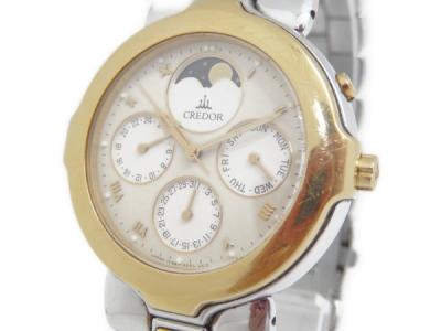 SEIKO セイコー クレドール 7F99-6000 ムーンフェイズ トリプルカレンダー QZ SS/18KT