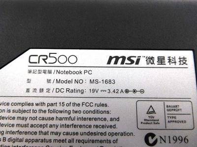 MSI CR500 MS-1683 15.6型 ノート PC 付属有り ノートパソコン MSI 15