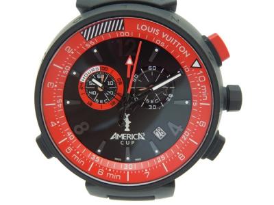 ヴィトン タンブール Q101A0 アメリカズカップ 限定品 メンズ 時計 クロノグラフ クォーツ 赤×黒