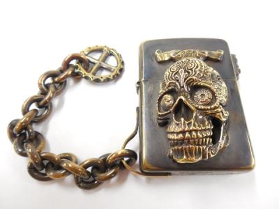 40s'50s'ビンテージ スカルオイルライター バイカー ドクロ 古着 Solid Traditional Silver STS Zippo ライター ドクロ