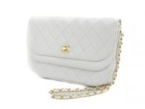 シャネル CHANEL チェーンショルダー Wフラップ ゴールド金具 ラムスキン ホワイト ココマーク