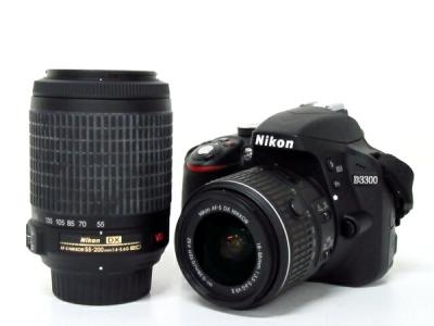 訳有 Nikon ニコン 一眼レフ D3300 ダブルズームキット ブラック デジタル カメラ D3300WZBK