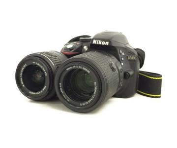 訳有 Nikon ニコン 一眼レフ D3300 ダブルズームキット ブラック デジタル カメラ D3300WZBK