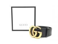 GUCCI 406831 ダブルGバックル レザーベルト GG マーモント 85・34 DJ20T ブラック グッチ