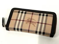BURBERRY バーバリー ラウンドファスナー長財布 ノバチェック PVC レザー ベージュ 茶 ダークブラウン