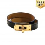 エルメス HERMES ミニケリー ドゥブルトゥール W刻印 ブレスレット レザー ブラック ゴールド 金具 ケリー レディース アクセサリー
