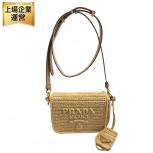 プラダ PRADA クロシェ フラップ ミニ ショルダー バッグ ラフィア レザー レディース